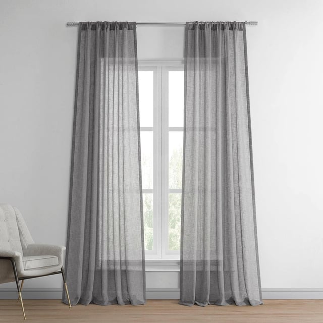 Gravel Grey Textured Faux Linen Sheer Curtain