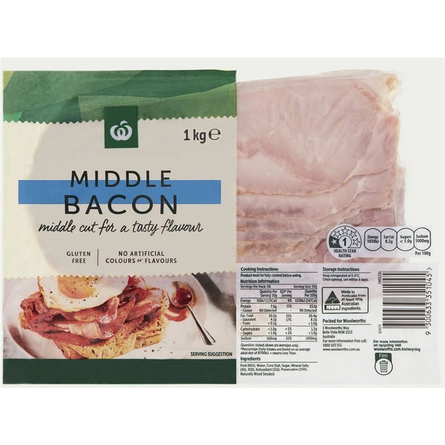 Woolworths Middle Bacon Middle Rashers 1Kg