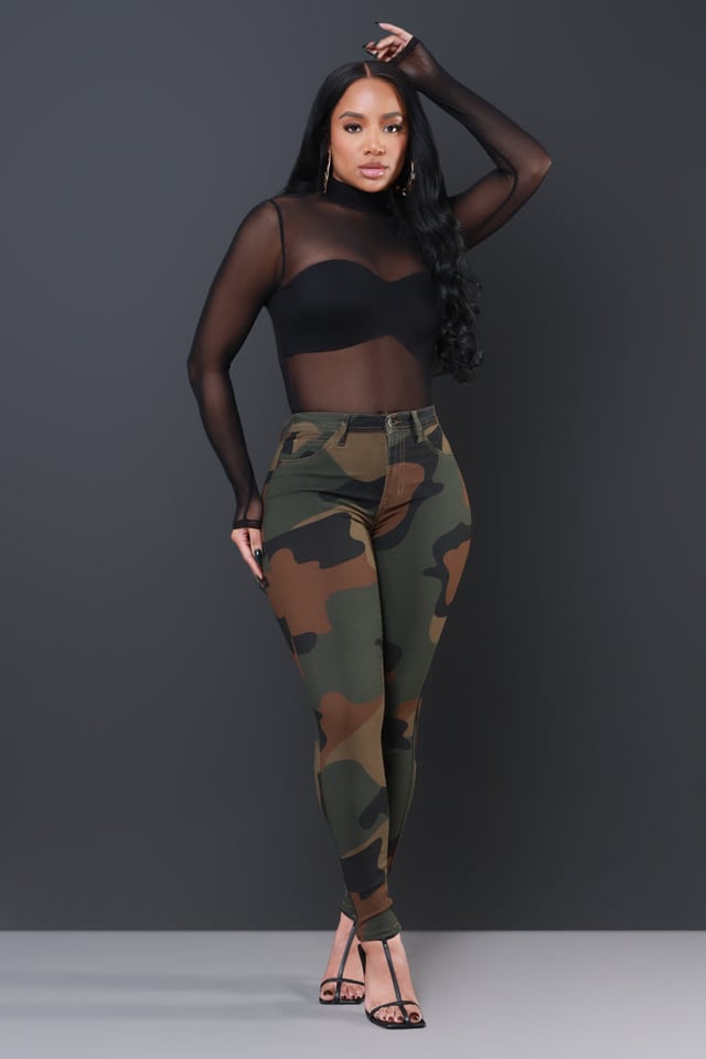 Pull Rank High Rise Skinny Jeans - Dark Camouflage