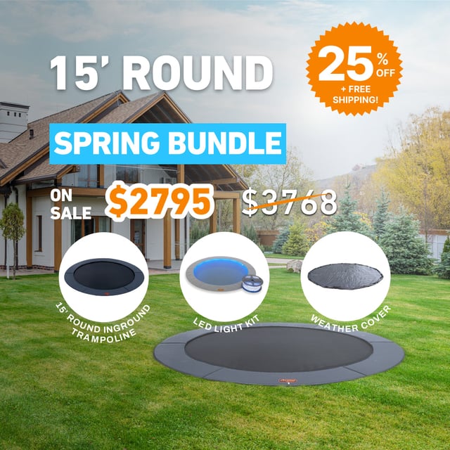 Summer Bundle Sale! 15' Round Pro-Line In-ground Trampoline + LED Lights + Cover