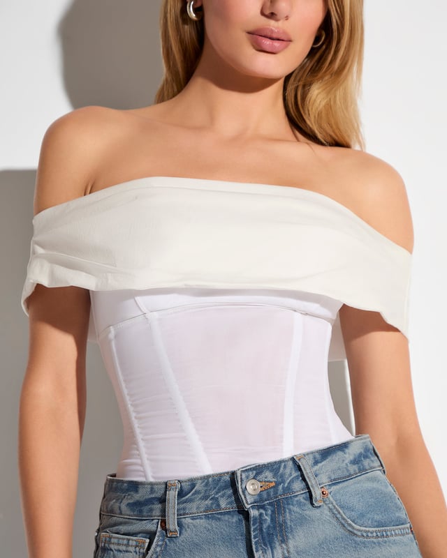 Poplin Off Shoulder Corset Top - Black