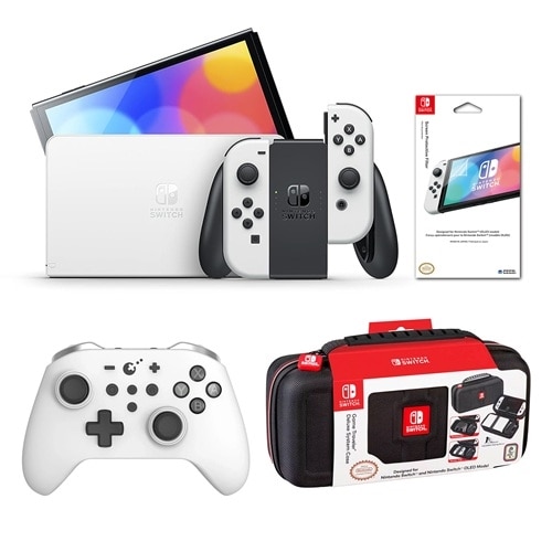 Nintendo Switch - OLED Model w/ White Joy-Con, Zen Pro Controller, and Case