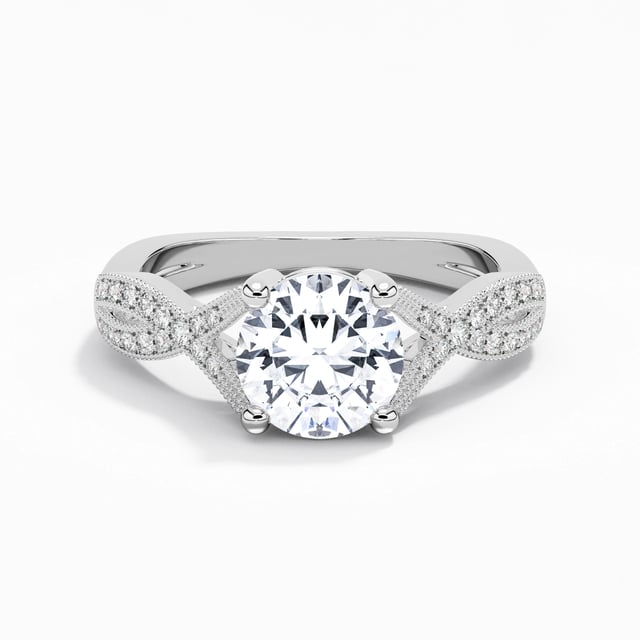 Criss Cross Glory Beaded Cathedral Engagement Ring Moissanite 2.00ct Round 925 Sterling Silver