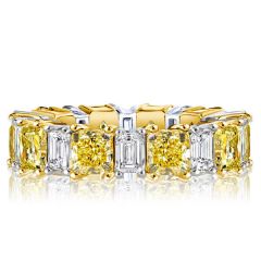 Two Tone Radiant Cut Yellow & White Sapphire Wedding Band