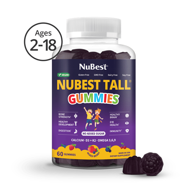 NuBest Tall Gummies for Ages 2+, No Added Sugar, 60 Vegan Gummies