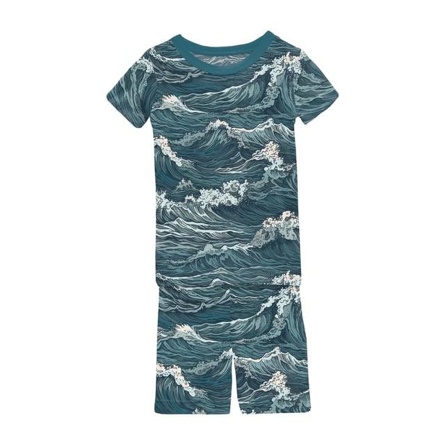 Print Short Sleeve Pajama Set with Shorts in Oceanic