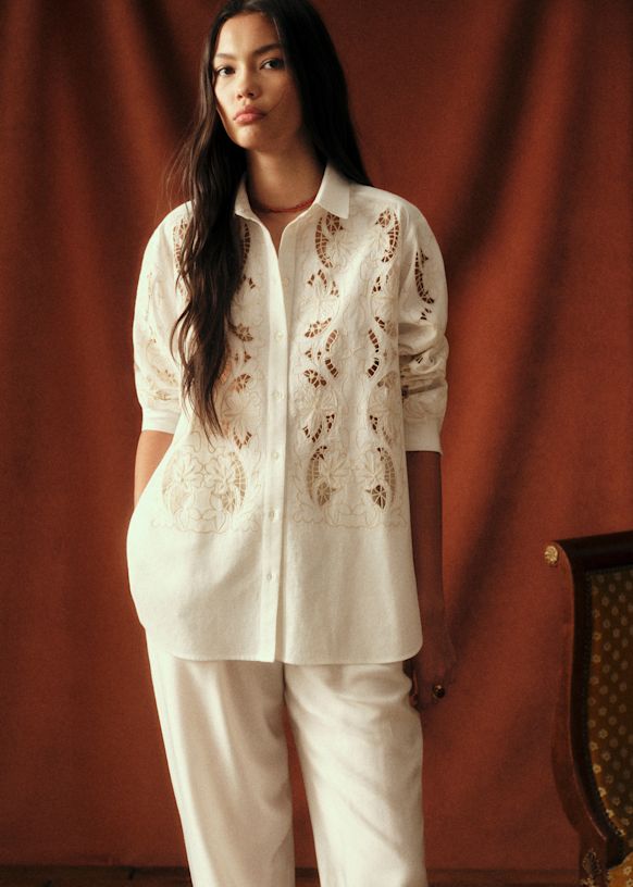 Maxy Shirt - Sézane x Baziszt - Ecru with Cream Frieze Detailing