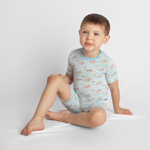 Print Short Sleeve Pajama Set with Shorts in Fresh Air Little Fishy