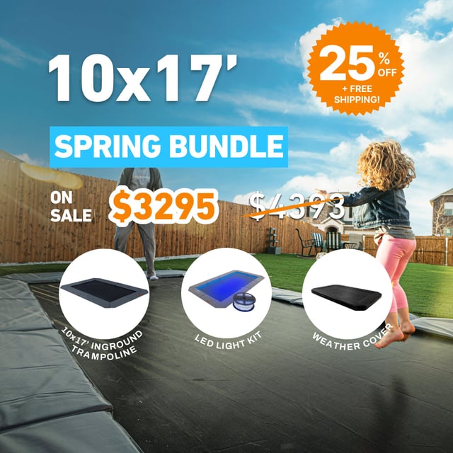 Black Friday Bundle! 10'x17' Rectangle Pro-Line In-ground Trampoline + LED Lights + Cover