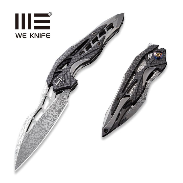 WEKNIFE Arrakis Flipper Knife Titanium & Carbon Fiber Handle (3.45" Damasteel Blade) 906CF-DS1