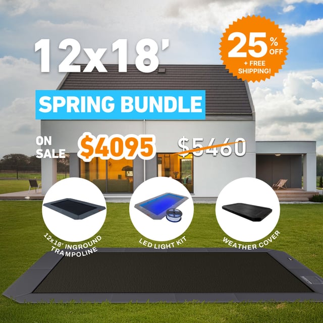 Spring Bundle! 12x18' Rectangle Pro-Line MAX Avyna In-Ground Trampoline + LED Lights + Cover