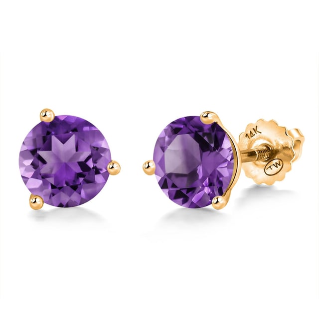 14K Yellow Gold Martini Earrings | 3 Prong Screw Back Stud Earrings For Women Men | Round 6MM | Gemstone Birthstone | Gold Earrings For Women Men
