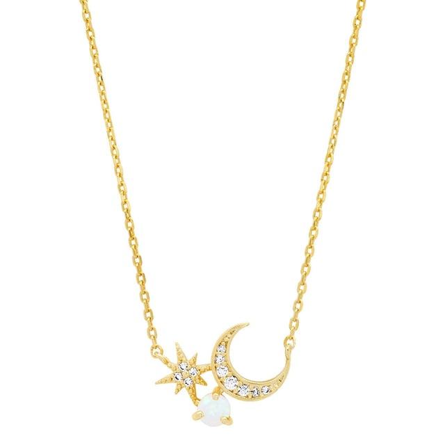 Crescent Moon and Starburst Pendant with Opal Accent