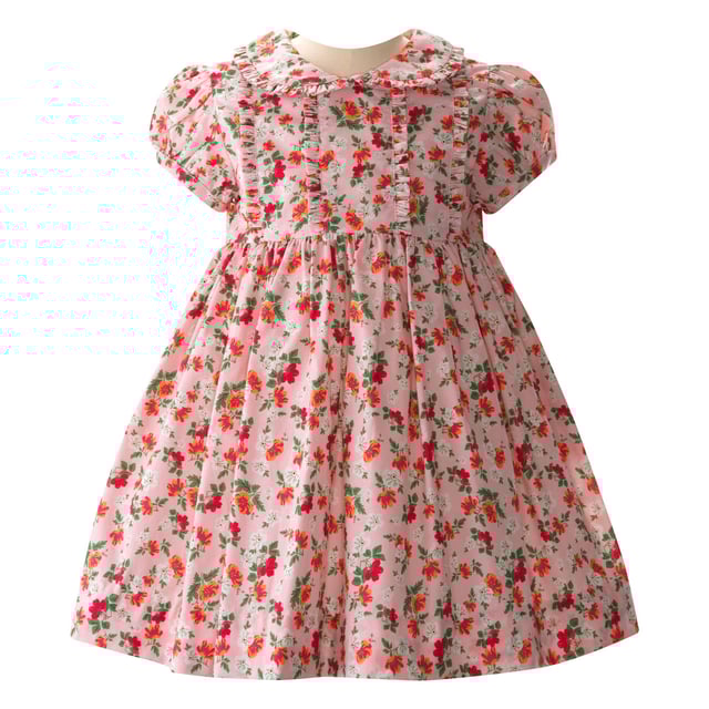 Pink Floral Frill Front Dress & Bloomers