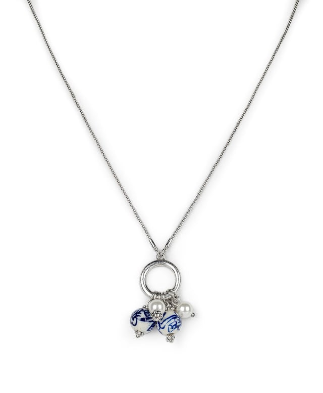 Multi Drop Adjustable Necklace - Blue Ceramic Bead