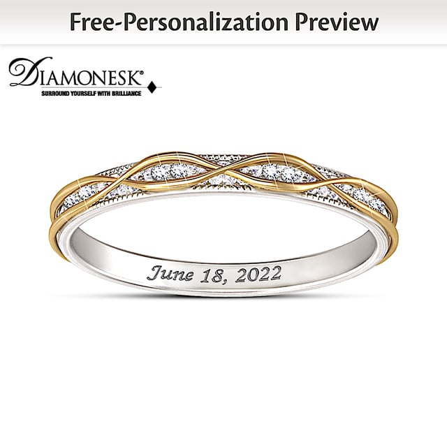 Diamonesk Wedding Band With Personalized Names Or Message