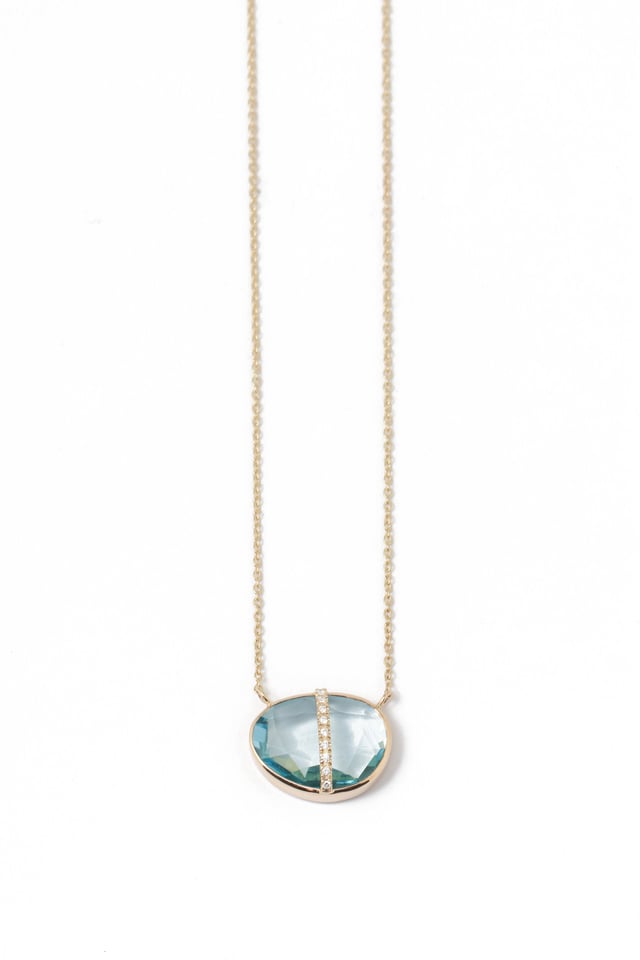 Micropave Bezel Wrapped Blue Topaz Pendant Necklace