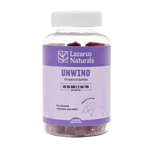 Unwind Full Spectrum CBD + THC Gummies – Black Currant – Lazarus Naturals
