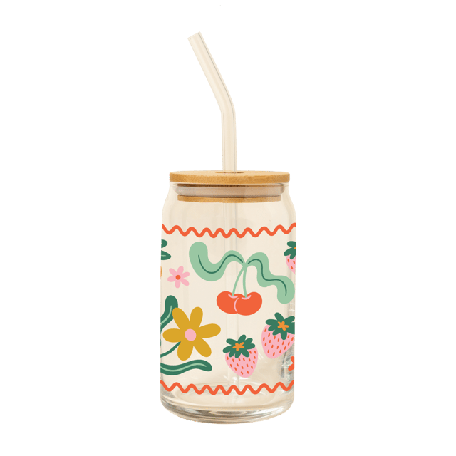 Can Glass w/ Lid + Straw