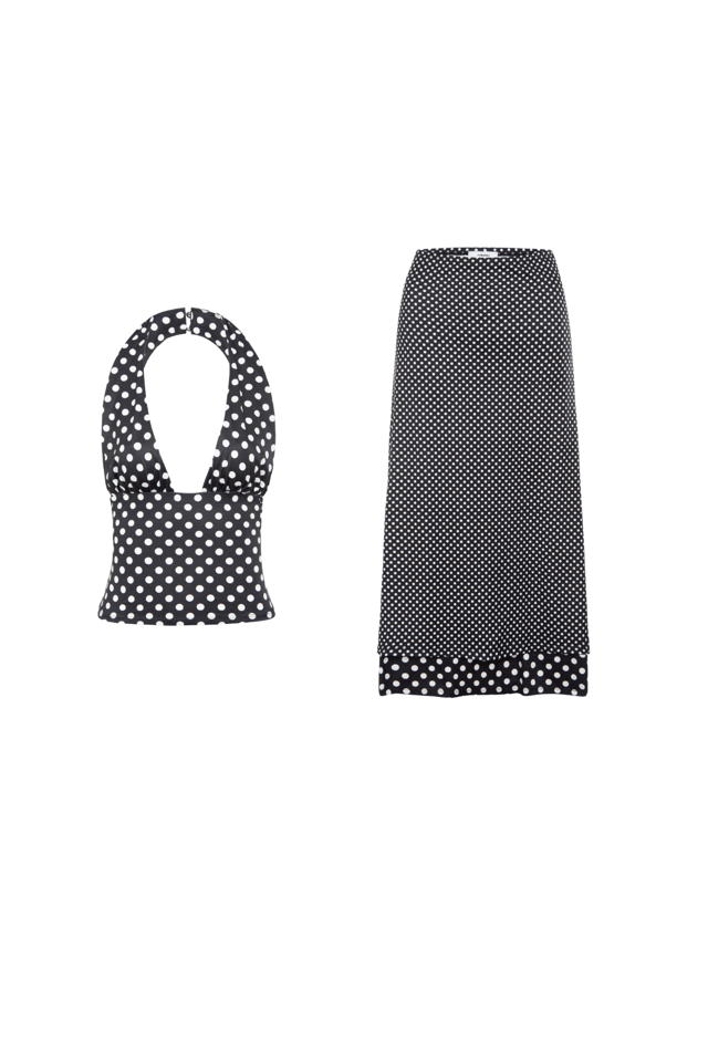 MATHILDE TOP + MARIA SKIRT - BLACK AND WHITE POLKA DOT