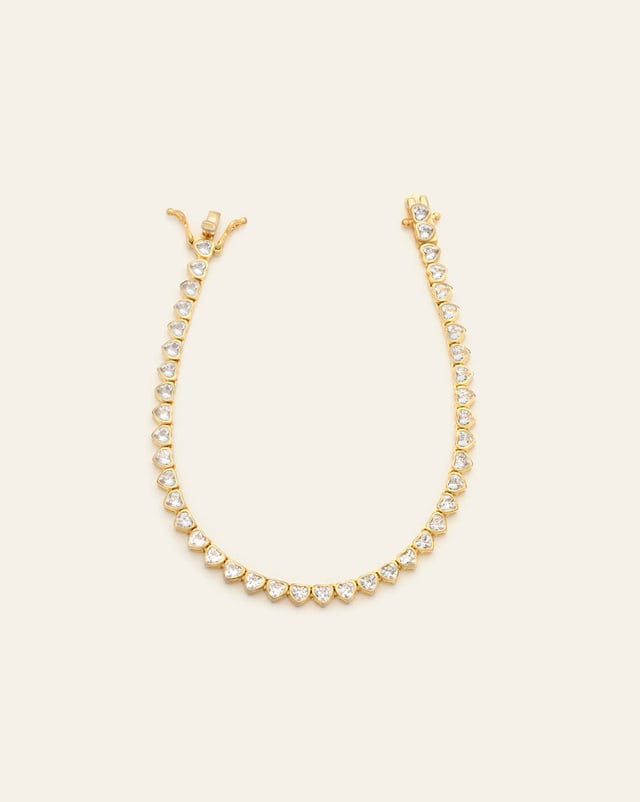 3mm Heart Tennis Bracelet - Gold Vermeil