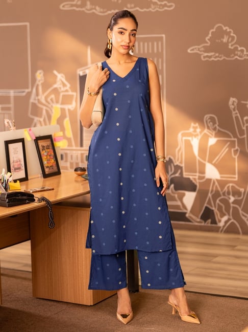 Libas Blue Straight Fit Printed Kurta Sets