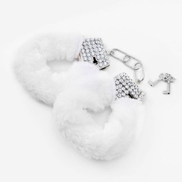 embellished furry white handcuffs