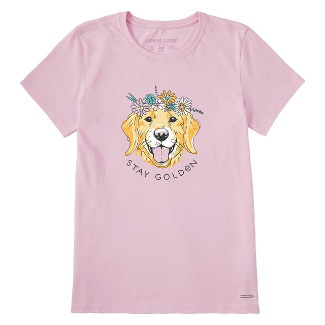 Women's Stay Golden Floral Dog Short Sleeve Tee