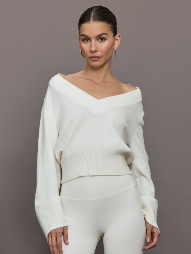 Bell Sleeve Off Shoulder Sweater - Cloud Dancer