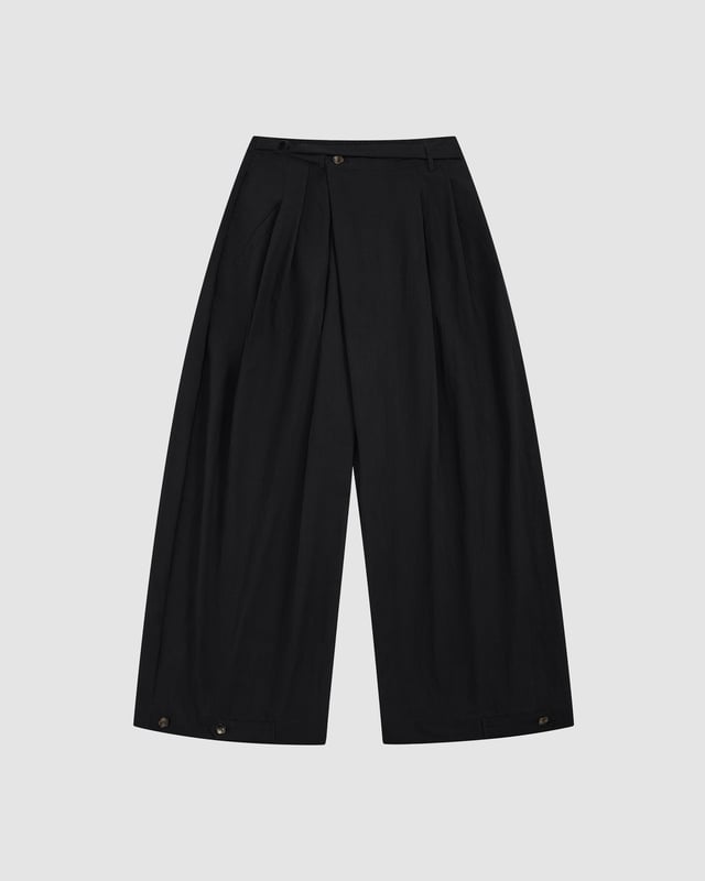 BLACK PLEATED NYLON PANTS