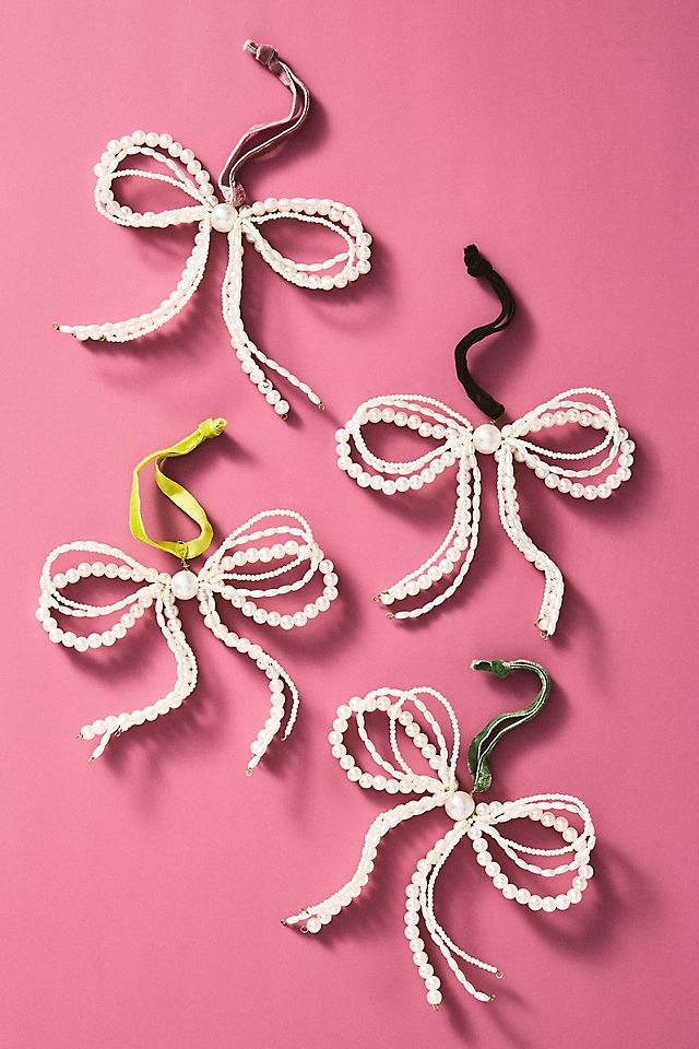 Pearled Bow Ornaments, Set of 4