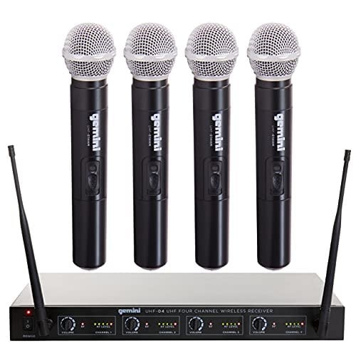 UHF-04M: Wireless Microphone System, Set of 4 Handheld Microphones and Receiver for DJ, Karaoke, Stage Performance