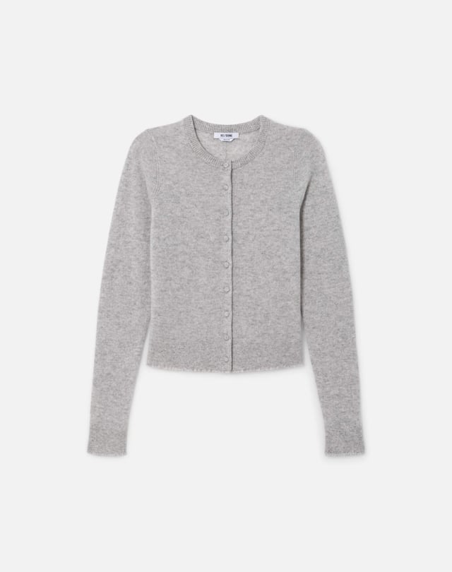 Cashmere Crewneck Cardigan - Light Heather Grey