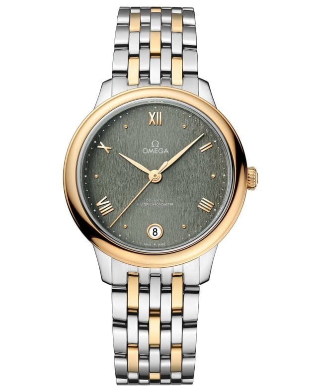 Omega De Ville Prestige Co-Axial Master Chronometer 34mm Automatic Green Dial Yellow Gold and Steel Women's Watch 434.20.34.20.10.001