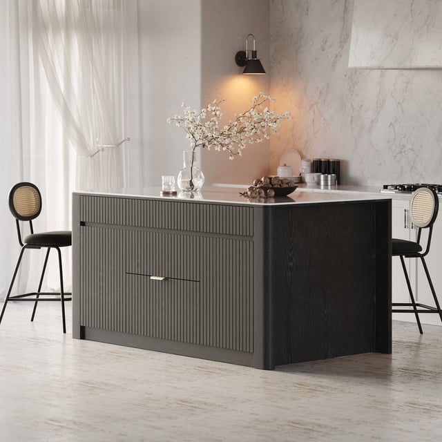 72" Sintered Stone Top Solid Wood Kitchen Island with Storage in Black