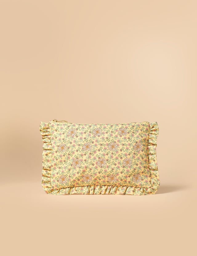 Elizabeth Scarlett Yellow Floral Daisy Embroidered Frill Pouch