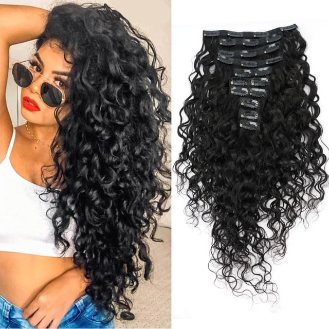 Water Wave Clip In Human Hair Extensions Natural Color 8 Pieces/Set 120G  10piece/set 160g
