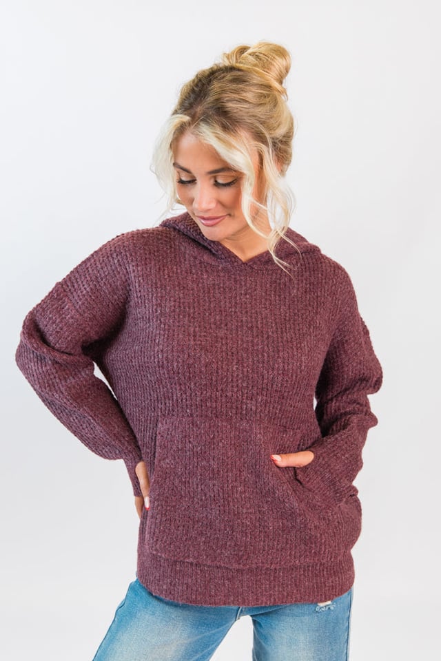 Found Your Love Wine Oversized Waffle Hooded Sweater FINAL SALE