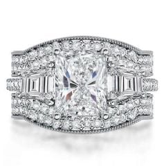 Italo Three Stone Created White Sapphire 3PC Wedding Set