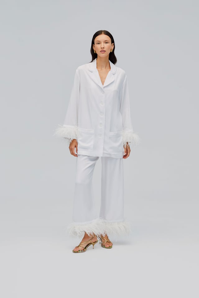 Party Pajamas Set with Detachable Feathers in White