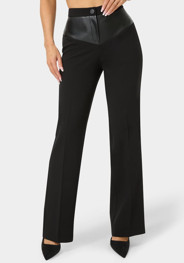 Vegan Leather Combo Straight Leg Trouser