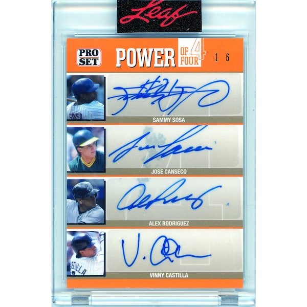 Sammy Sosa, Jose Canseco, Alex Rodriguez & Vinny Castilla Autographed 2021 Leaf Power of 4 Card #TP4-03
