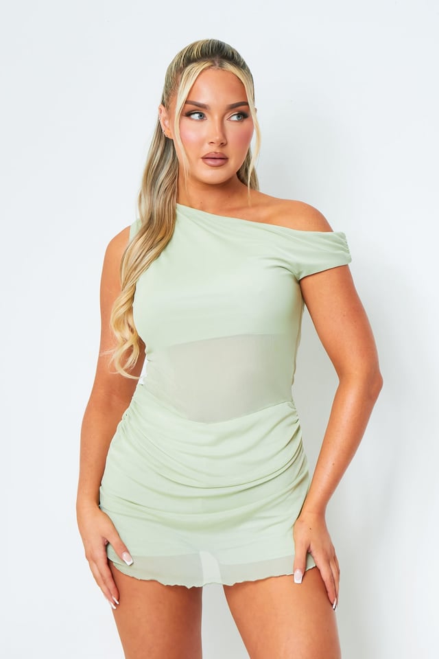 Sarah Sage One Shoulder Double Layer Mesh Mini Dress