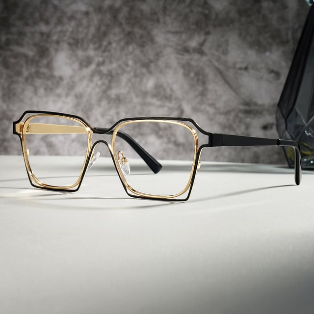 Foday Black Gold Frame Prescription Glasses with Geometric Shape