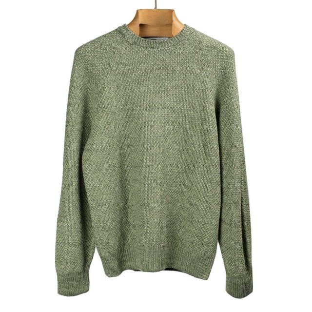 All-over moss stitch crewneck sweater in sage green linen