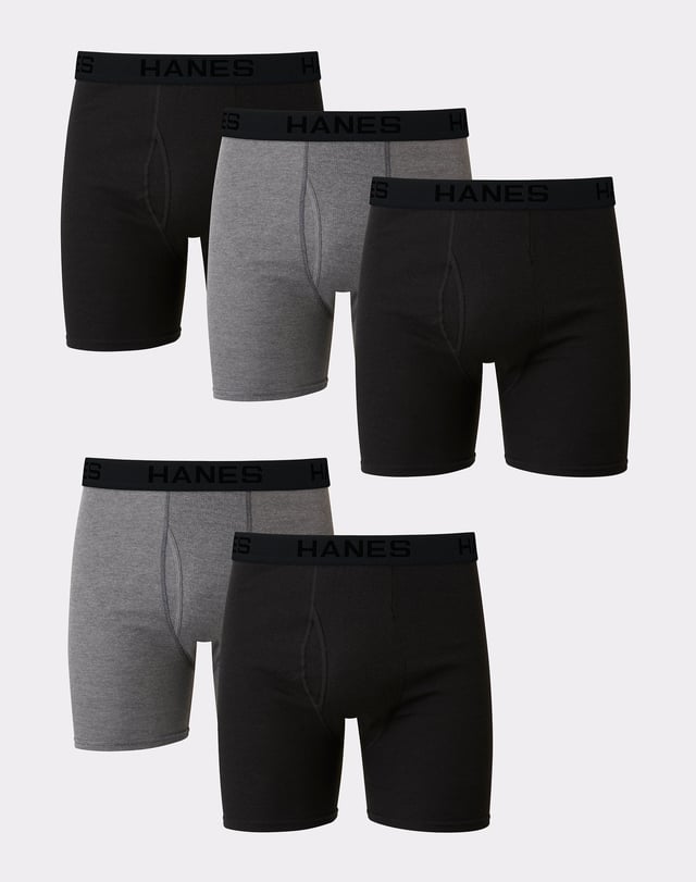 Hanes Ultimate Men’s Cotton Boxer Brief Underwear, Comfort Flex Waistband, Black/Grey, 5-Pack