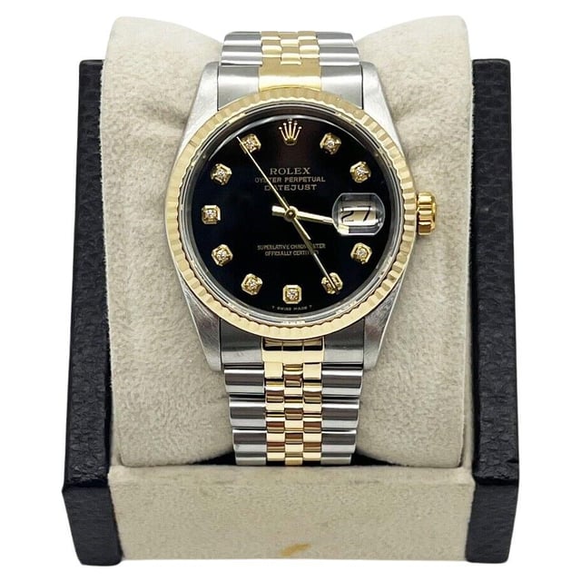 Rolex Datejust 16233 36mm Black Diamond Dial 18K Yellow Gold Stainless Steel