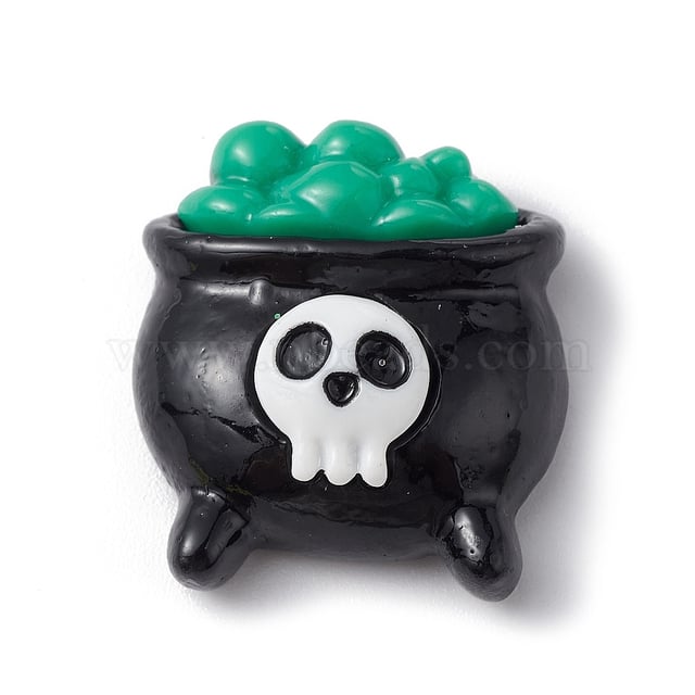 Halloween Opaque Resin Cabochons, Black, Cauldron Pattern, 25x22.5x10mm