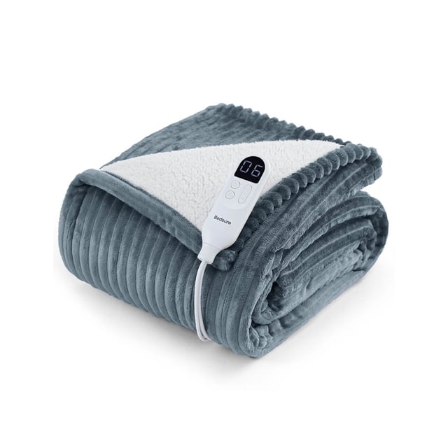 Ribbed Flannel Heated Blanket