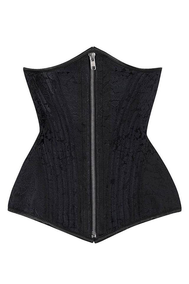 Black Brocade Longline Underbust with Front Zip